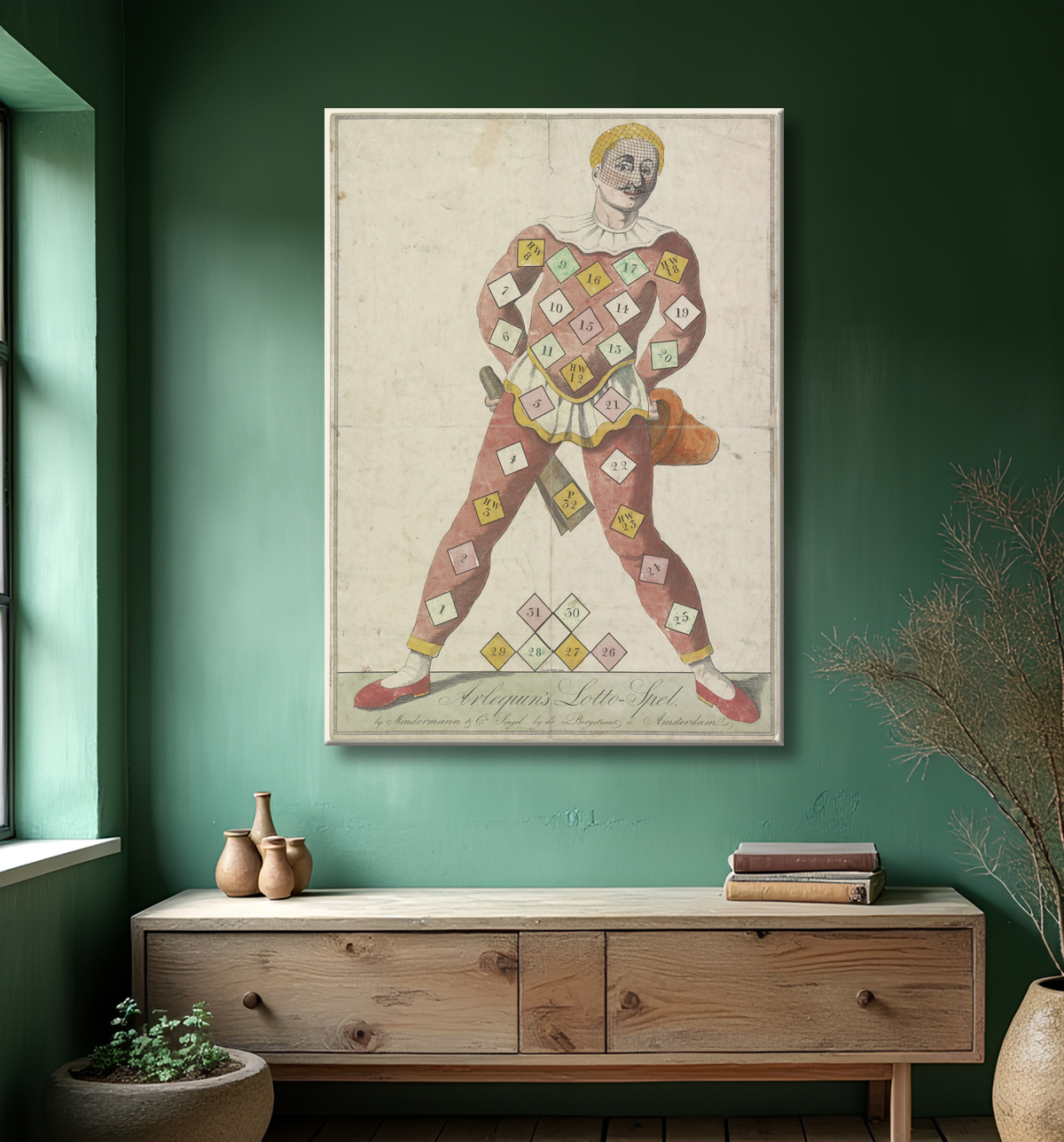Reproduction Le loto d'Arlequin de N. de Vries avec decor