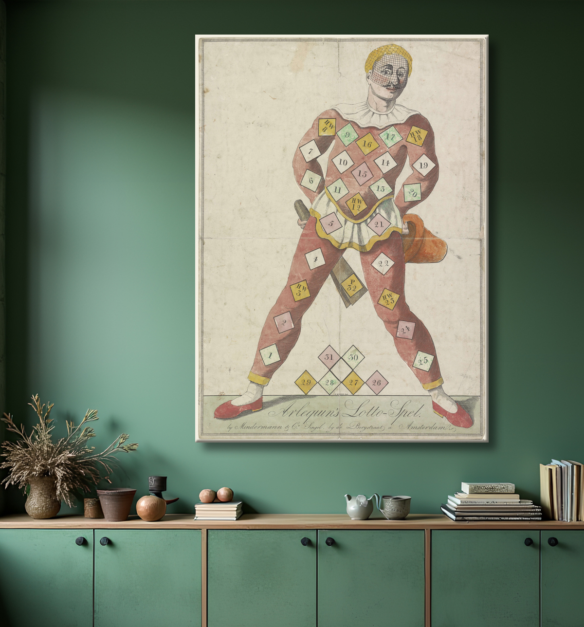 Reproduction Le loto d'Arlequin de N. de Vries avec decor