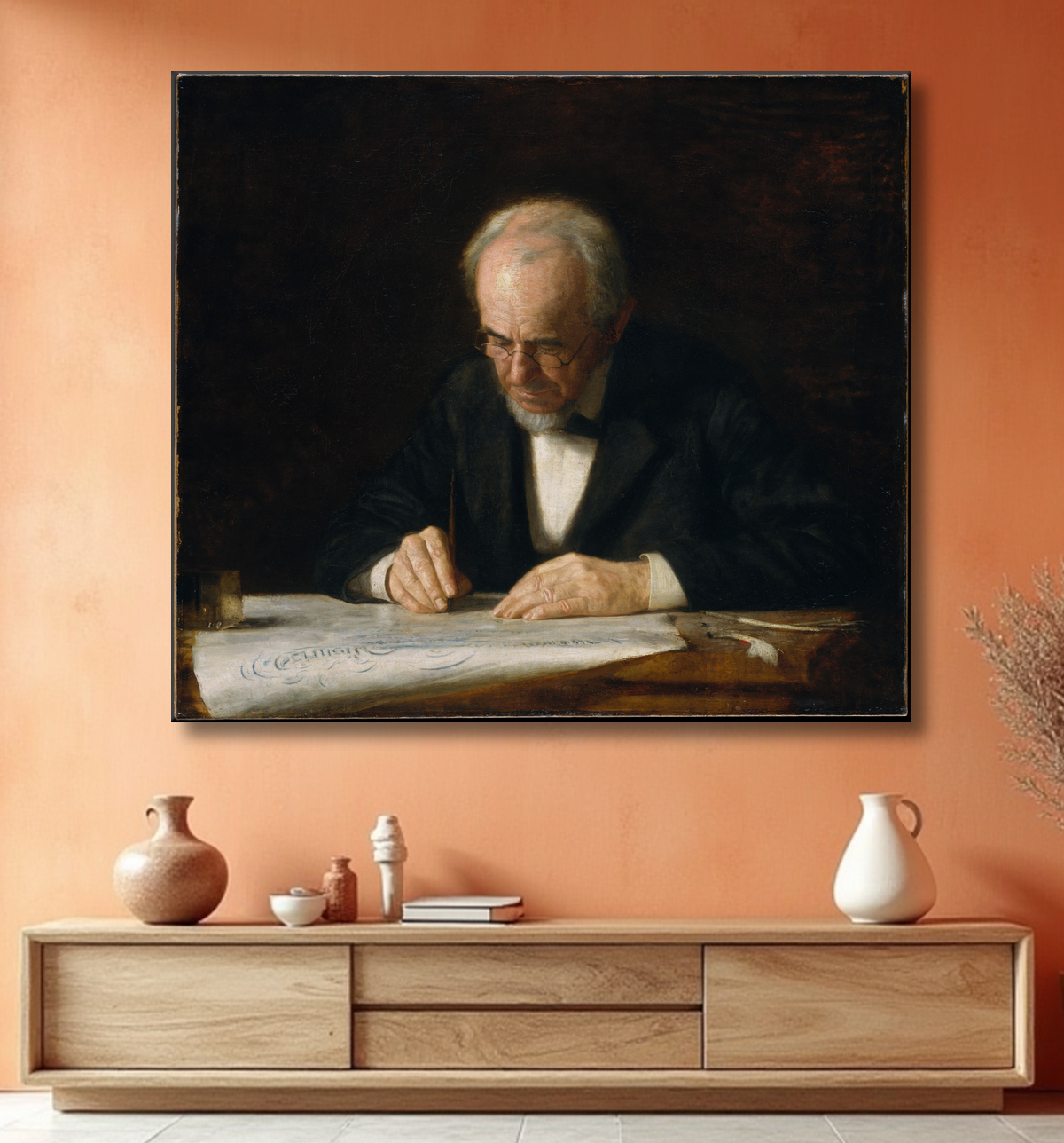 Reproduction Le maître d'écriture de Thomas Eakins avec decor