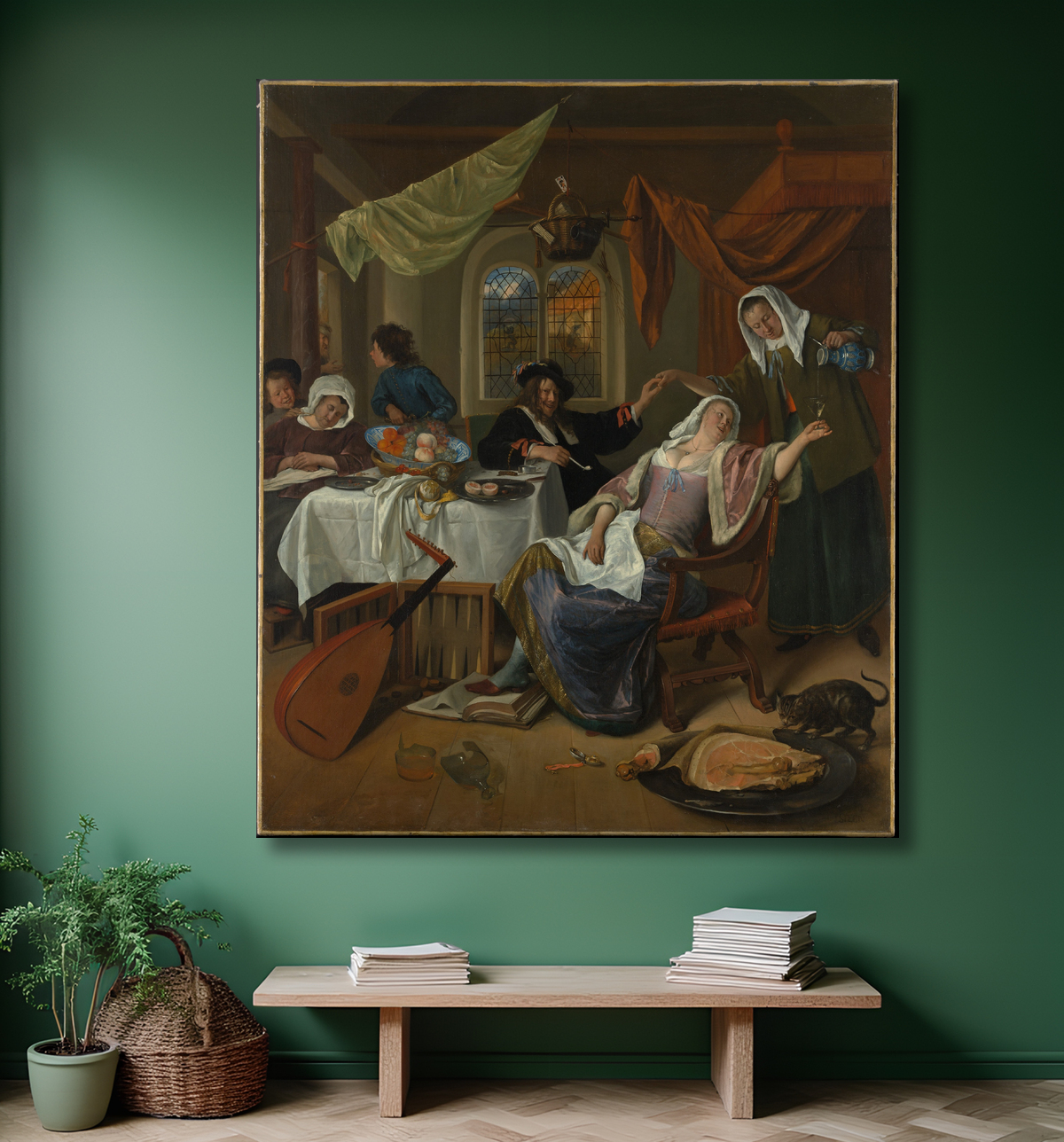 Reproduction Le ménage dissolu de Jan Steen avec decor