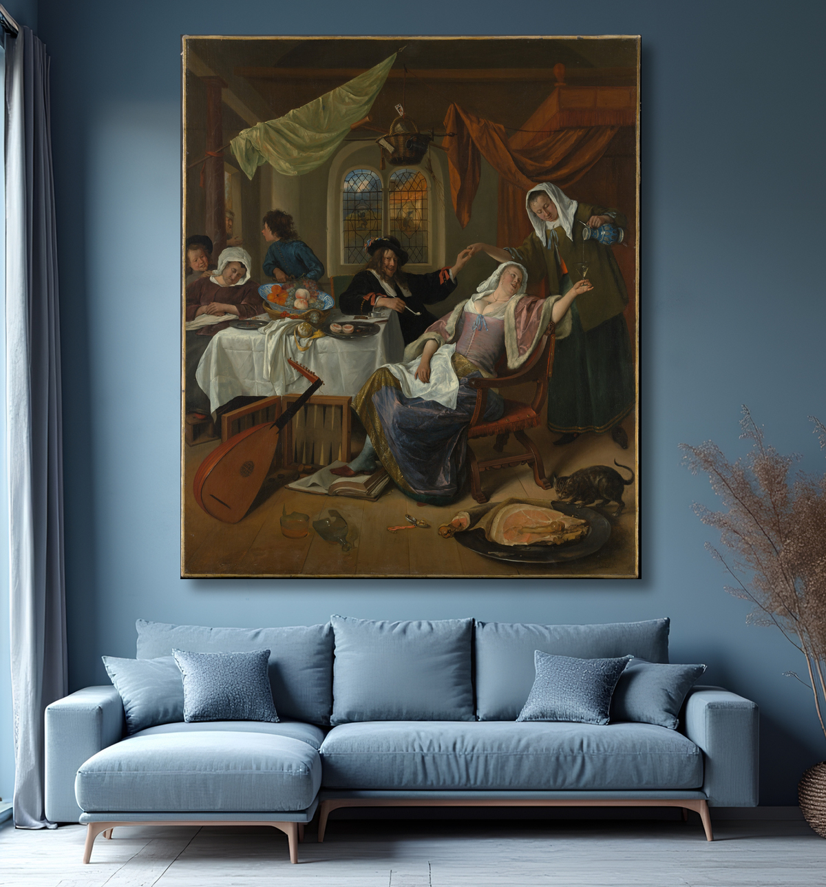 Reproduction Le ménage dissolu de Jan Steen avec decor