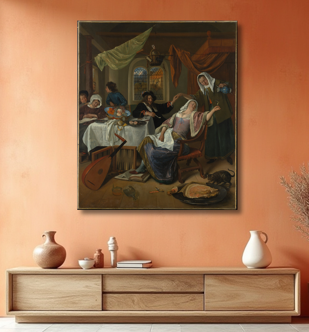 Reproduction Le ménage dissolu de Jan Steen avec decor