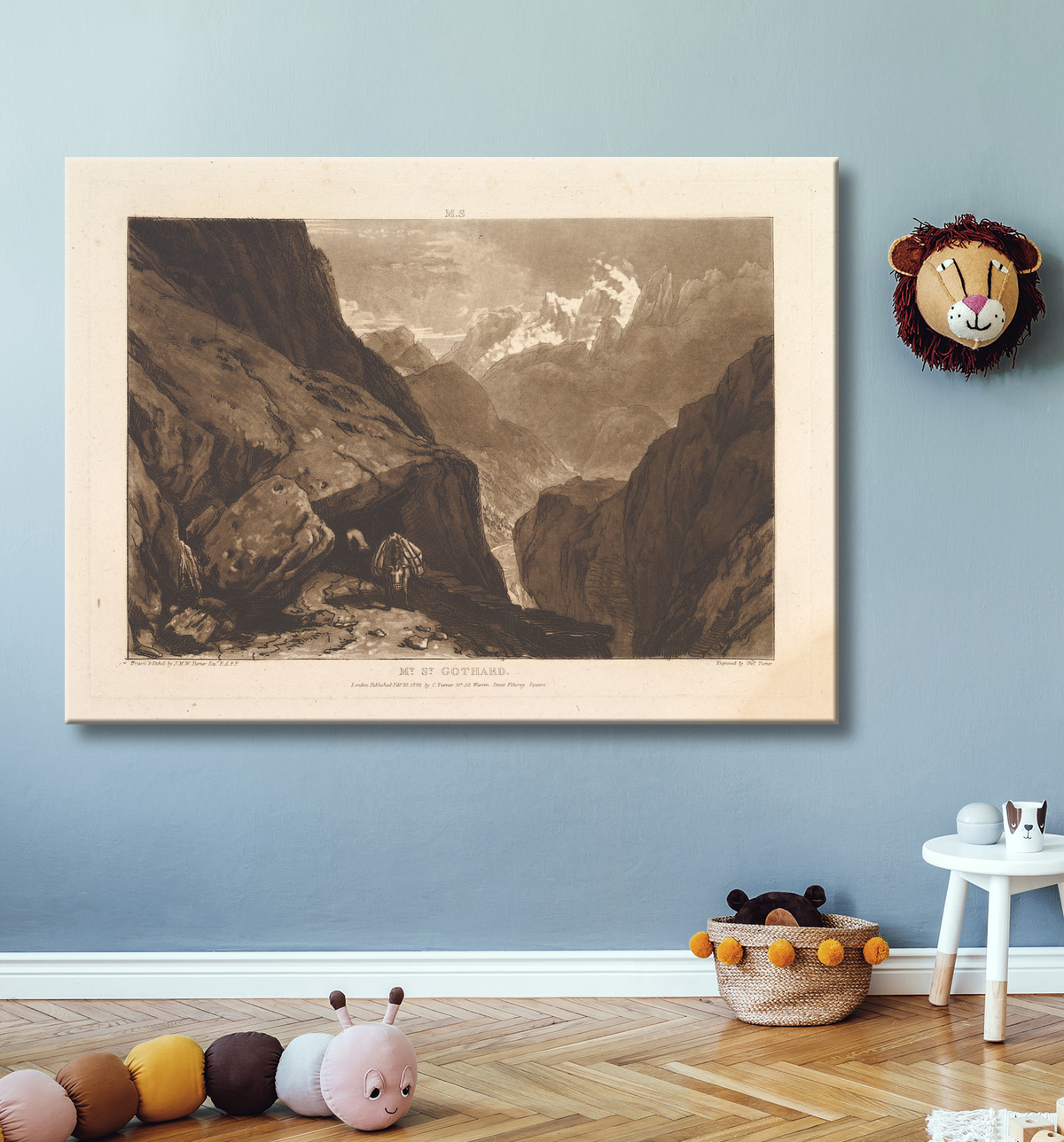 Reproduction le mont. St. Gothard (Les études du livre, partie 2 planche 9) de Joseph Mallord William Turner avec decor