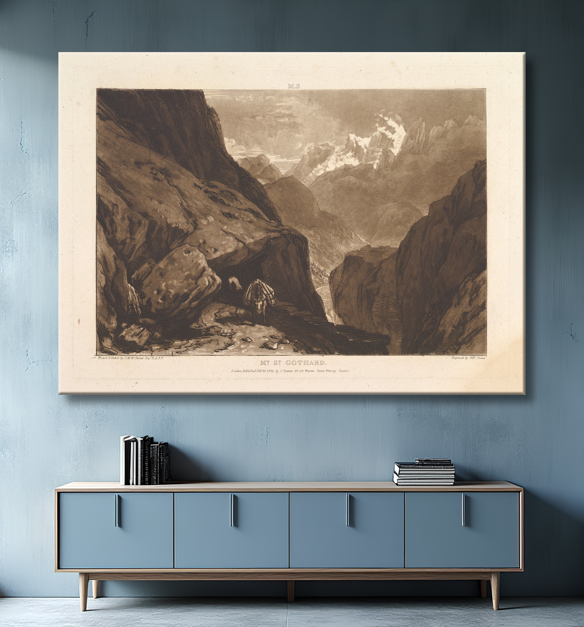Reproduction le mont. St. Gothard (Les études du livre, partie 2 planche 9) de Joseph Mallord William Turner avec decor