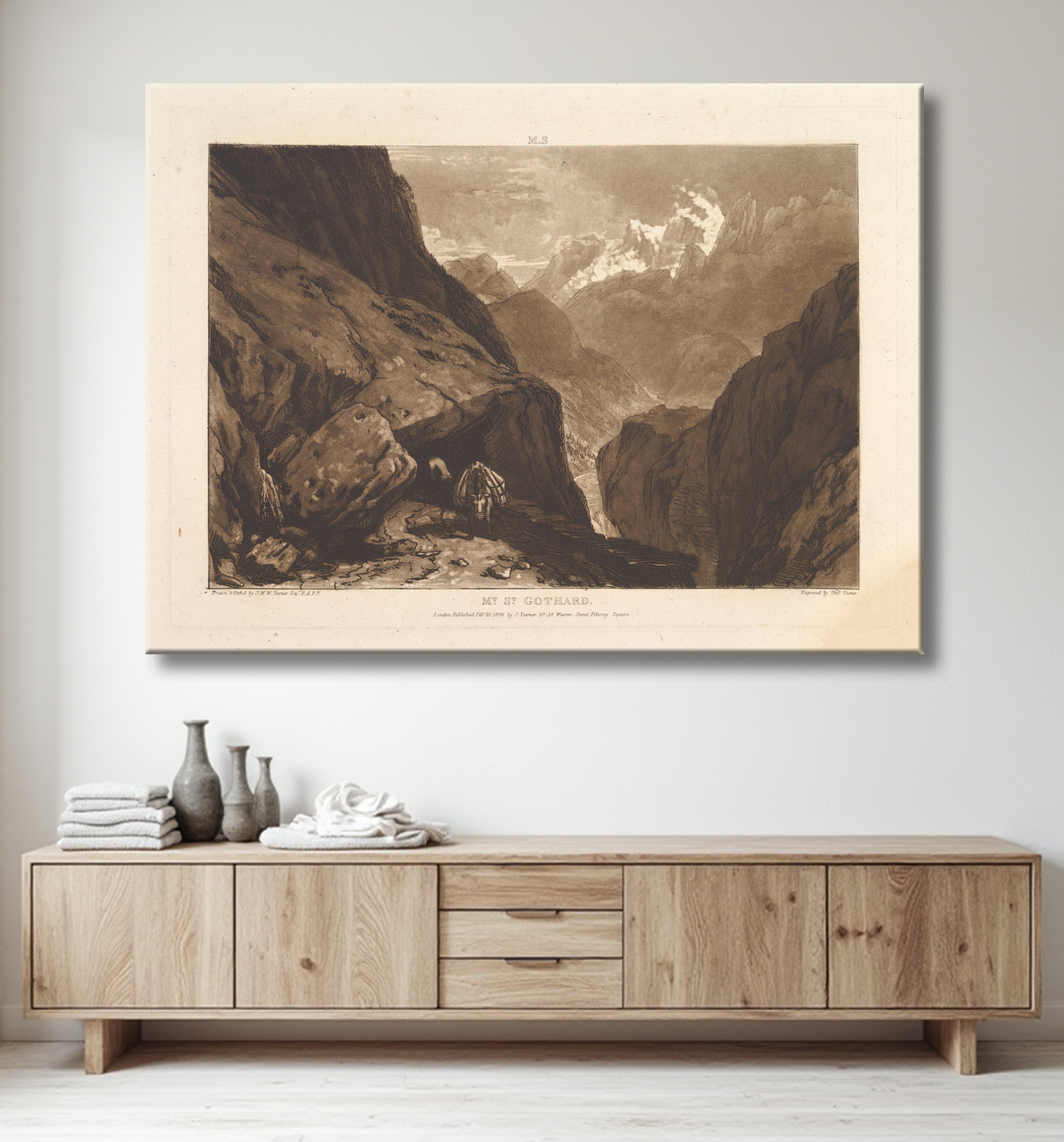 Reproduction le mont. St. Gothard (Les études du livre, partie 2 planche 9) de Joseph Mallord William Turner avec decor