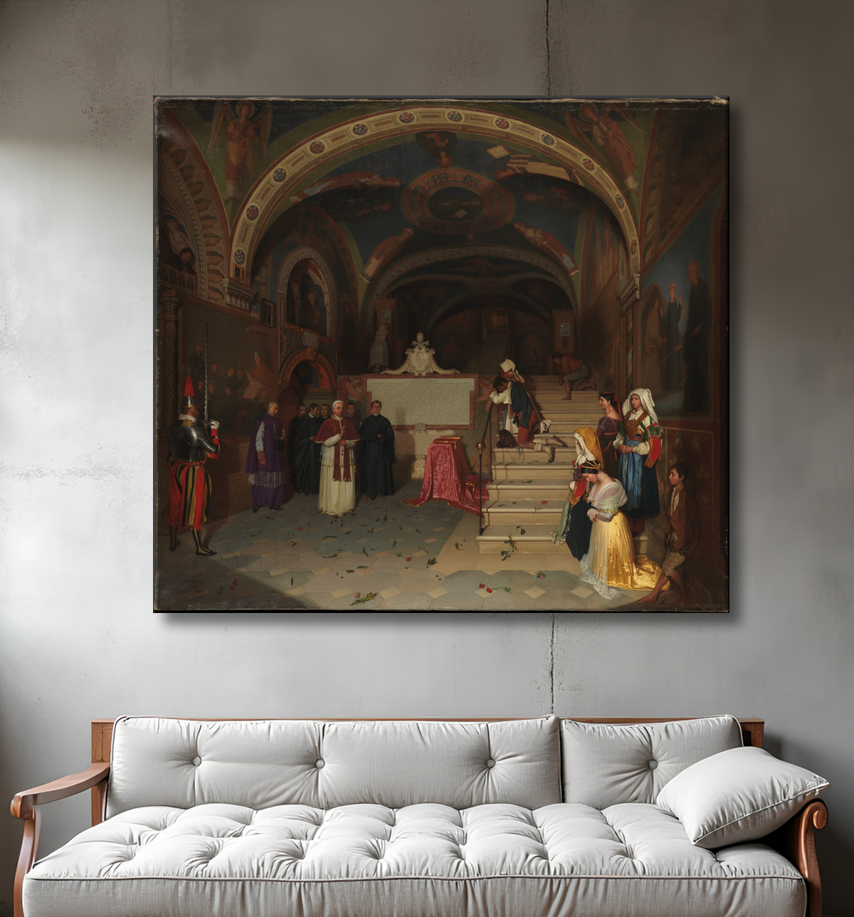 Reproduction Le pape Grégoire XVI visitant l'église de San Benedetto à Subiaco de Jean-François Montessuy avec decor