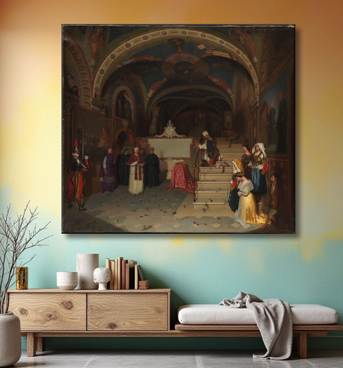 Reproduction Le pape Grégoire XVI visitant l'église de San Benedetto à Subiaco de Jean-François Montessuy avec decor