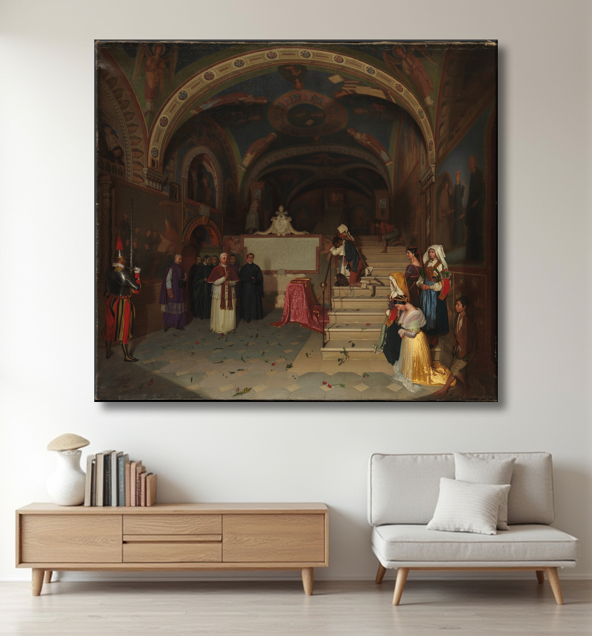 Reproduction Le pape Grégoire XVI visitant l'église de San Benedetto à Subiaco de Jean-François Montessuy avec decor
