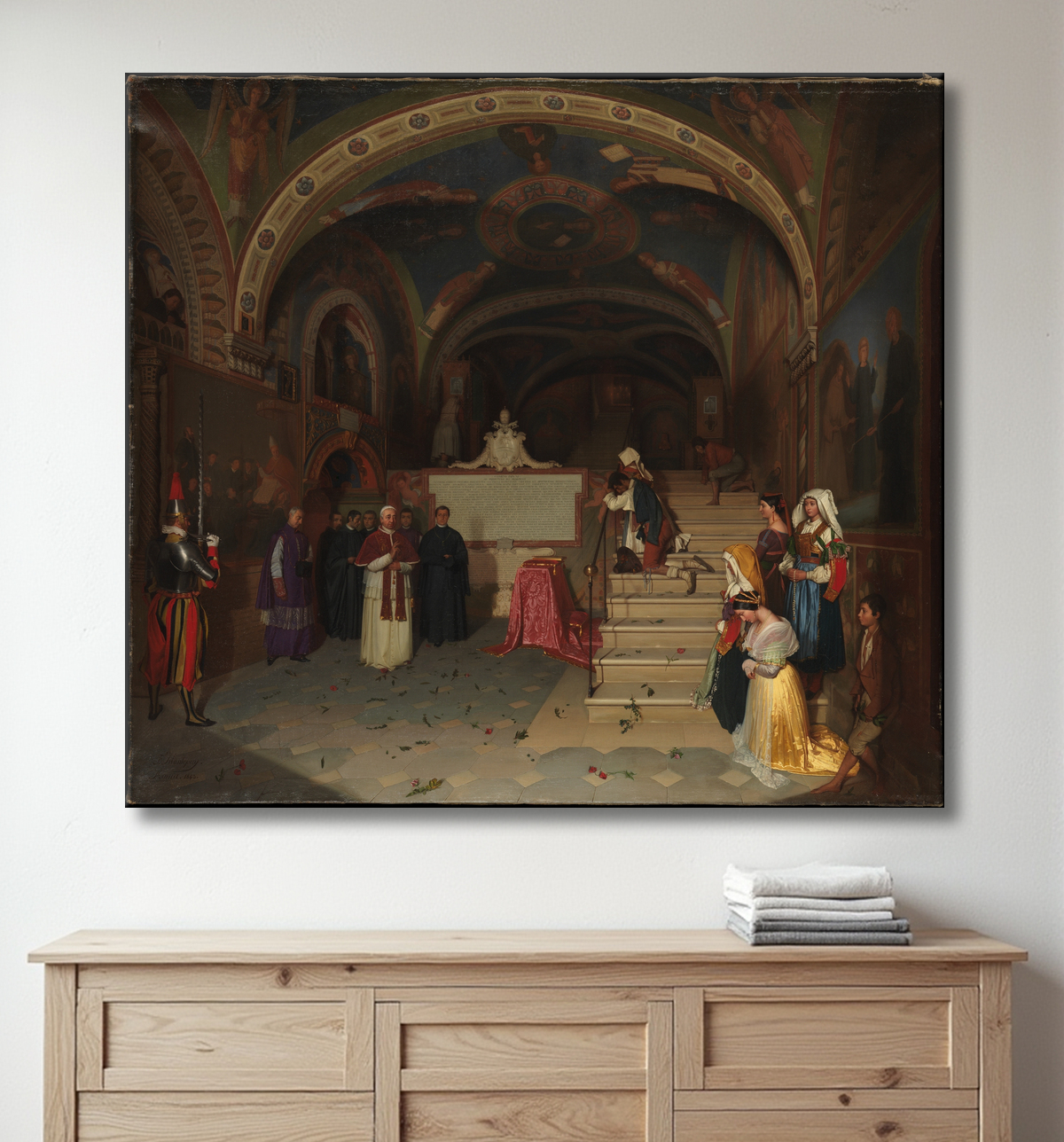 Affiche encadrée premium fine art en France ou toile d’art imprimée. Le pape Grégoire XVI visitant l'église de San Benedetto à Subiaco...