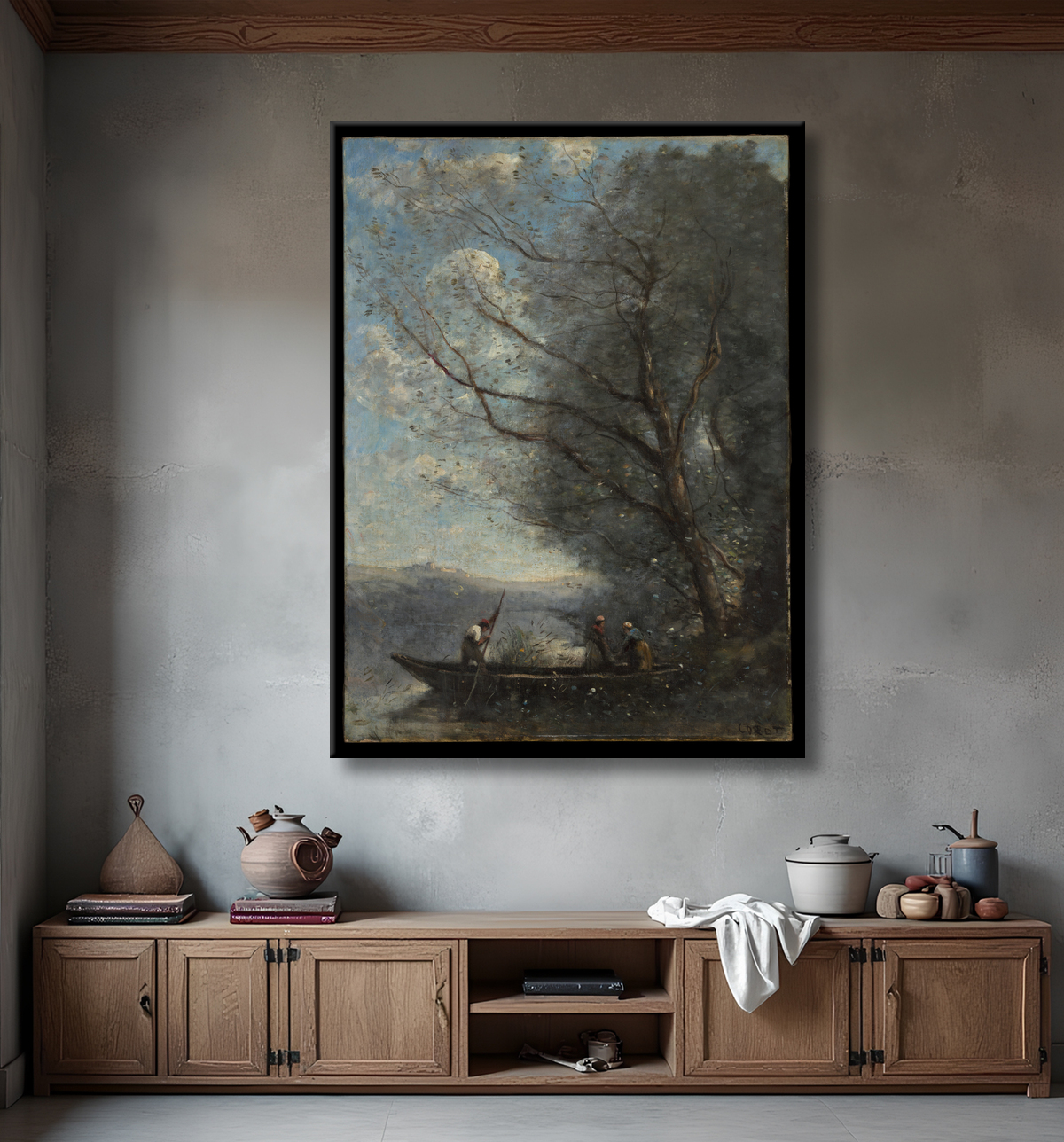 Reproduction Le passeur de Camille Corot avec decor