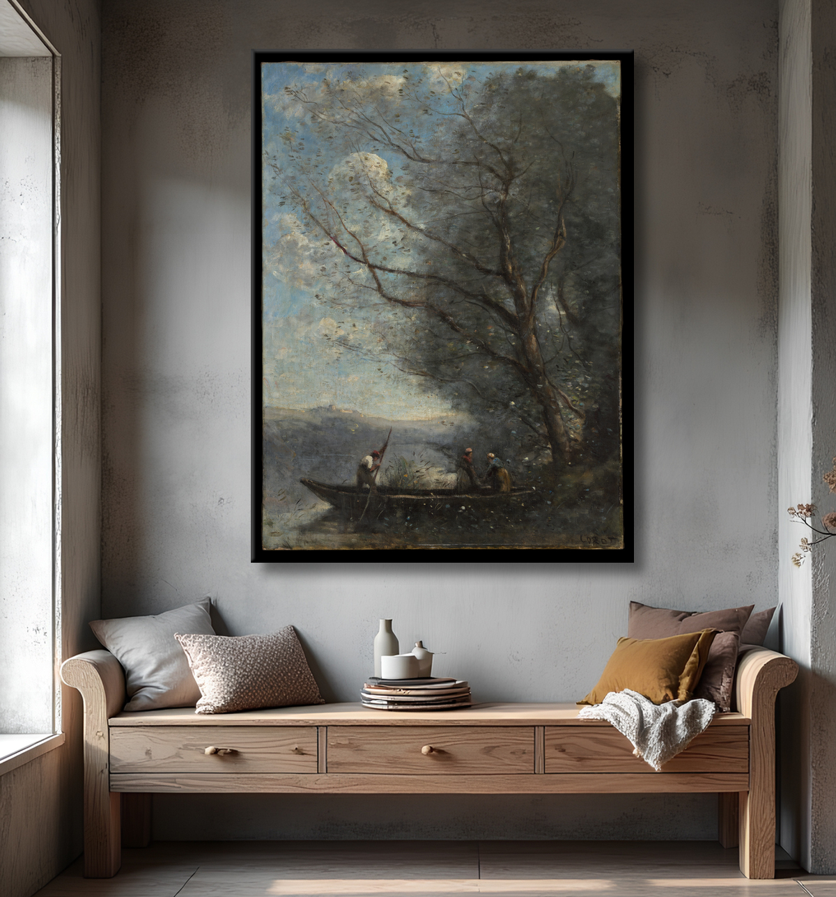 Reproduction Le passeur de Camille Corot avec decor