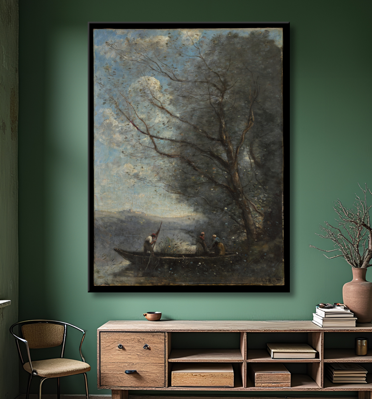 Reproduction Le passeur de Camille Corot avec decor