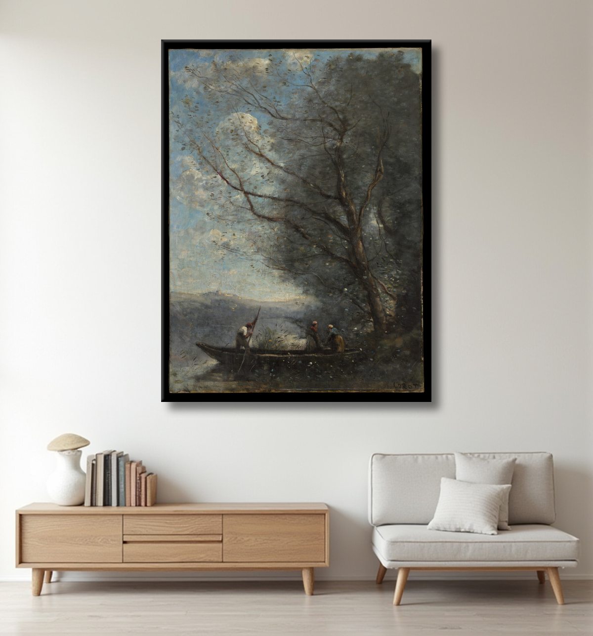 Reproduction Le passeur de Camille Corot avec decor