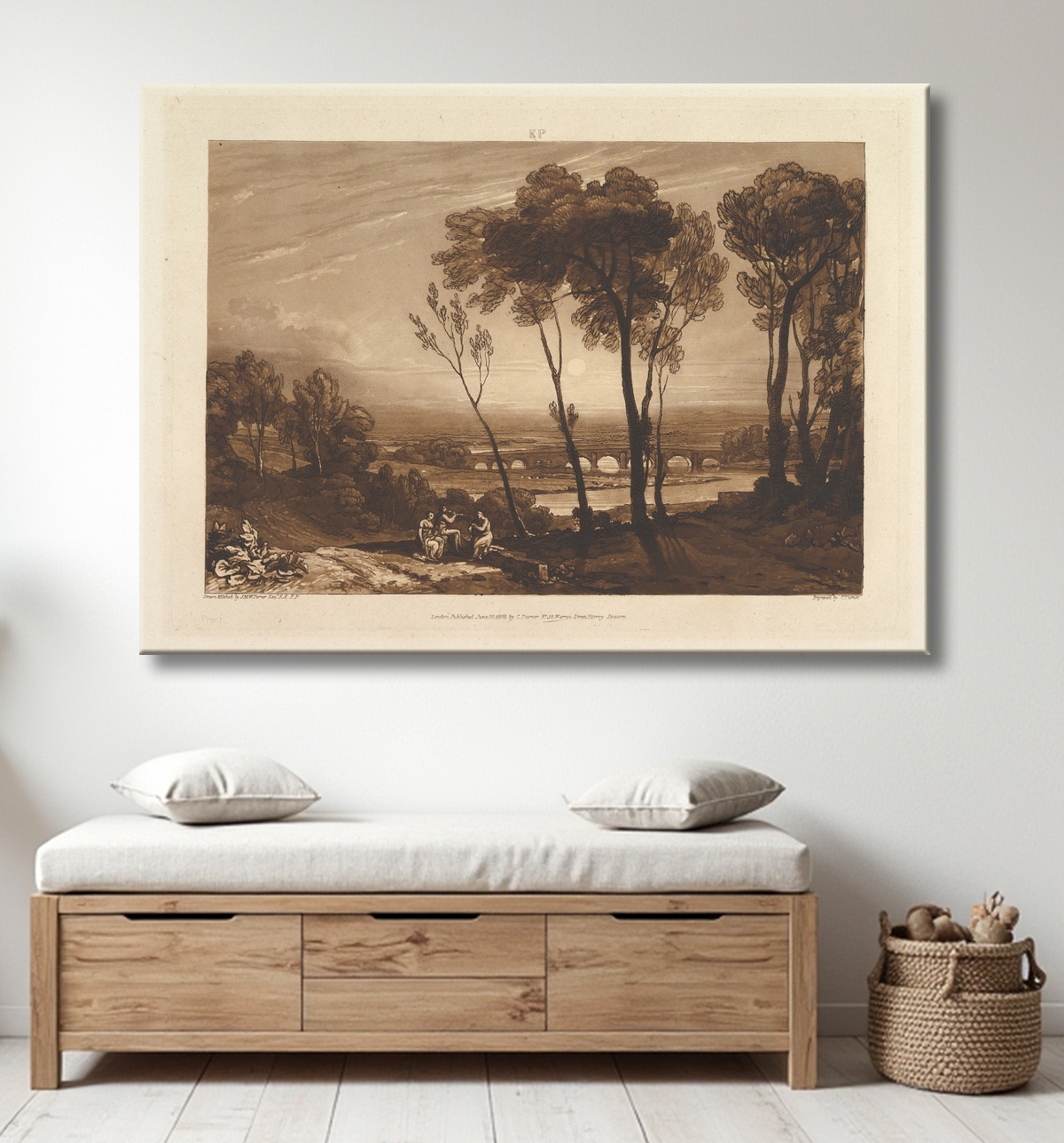 Reproduction Le pont en demi-fond (Liber Studiorum, partie III, planche 13) de Joseph Mallord William Turner avec decor
