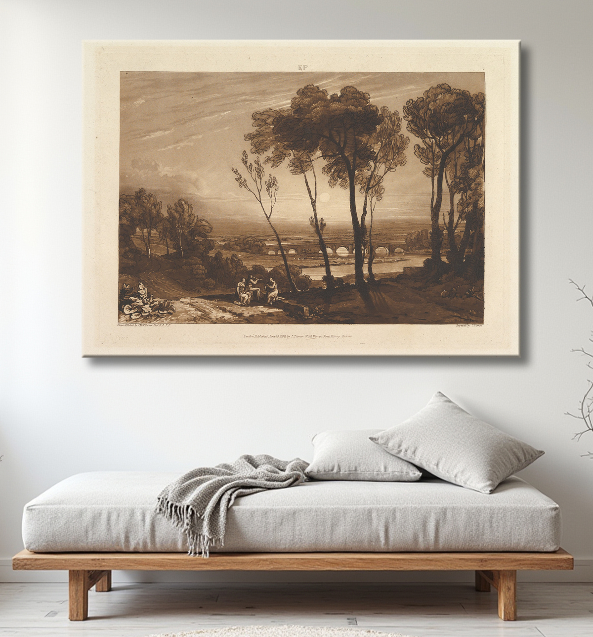 Reproduction Le pont en demi-fond (Liber Studiorum, partie III, planche 13) de Joseph Mallord William Turner avec decor