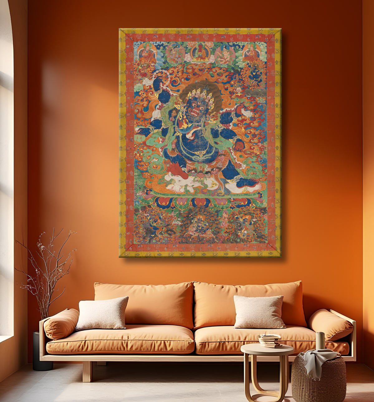 Reproduction Le protecteur courroucé Mahakala, forme protectrice tantrique d'Avalokiteshvara avec decor