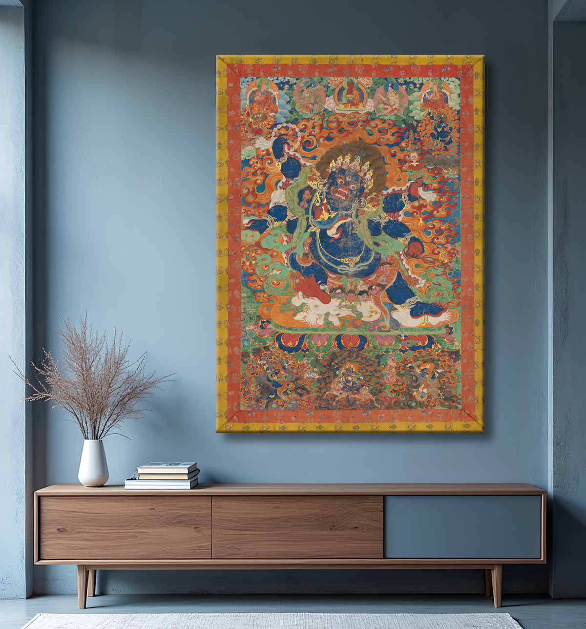 Reproduction Le protecteur courroucé Mahakala, forme protectrice tantrique d'Avalokiteshvara avec decor