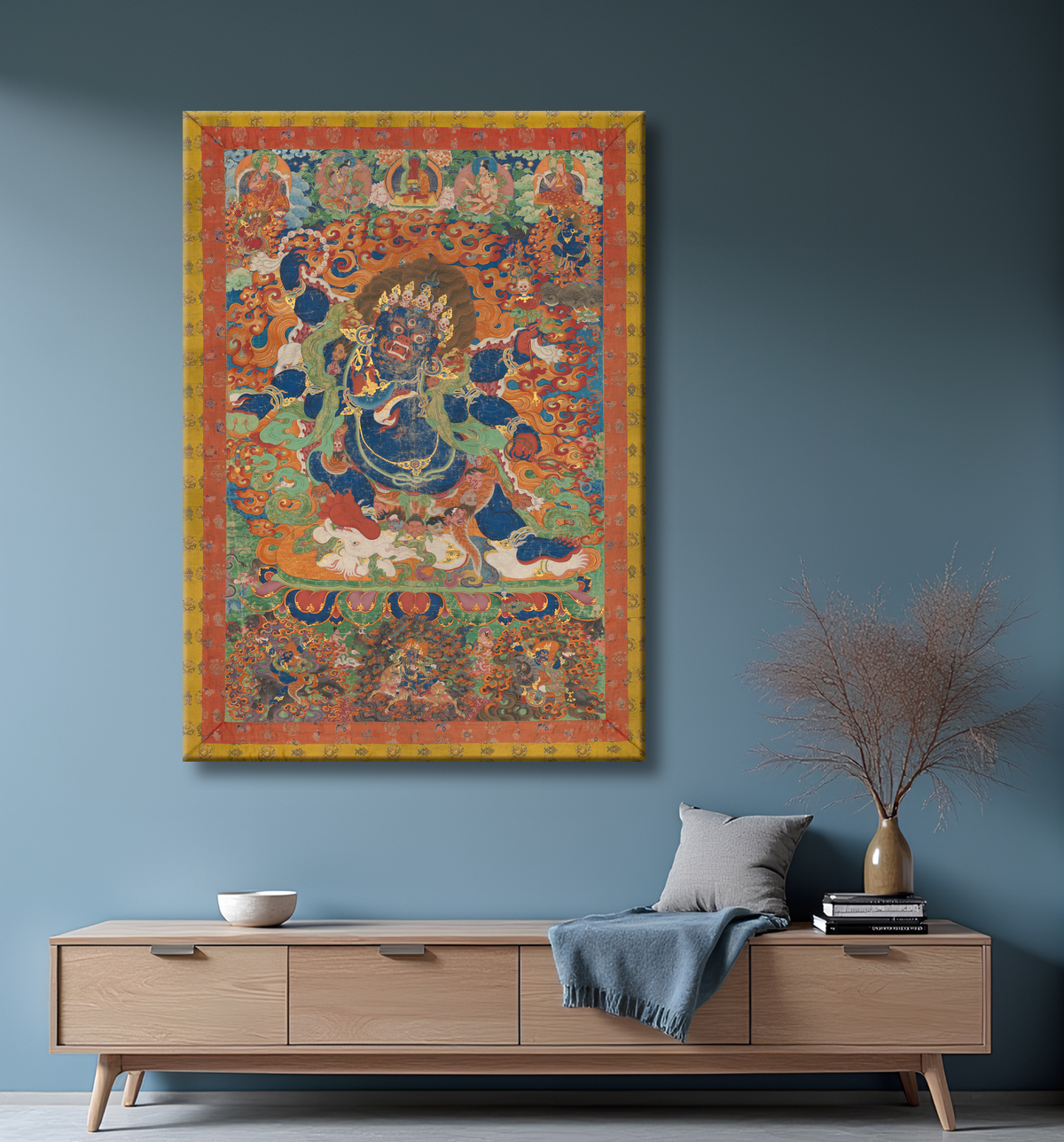 Reproduction Le protecteur courroucé Mahakala, forme protectrice tantrique d'Avalokiteshvara avec decor