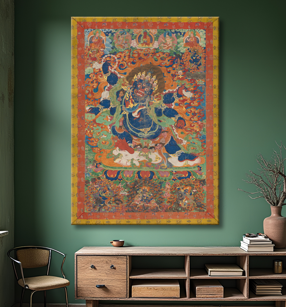 Affiche encadrée fine art premium fabriquée en France ou toile d’art imprimée. Le protecteur courroucé Mahakala, forme protectrice tantrique d'Avalokiteshvara...