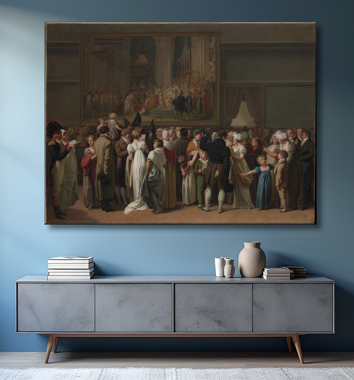 Reproduction Le public regarde le « Couronnement » de David au Louvre de Louis Léopold Boilly avec decor