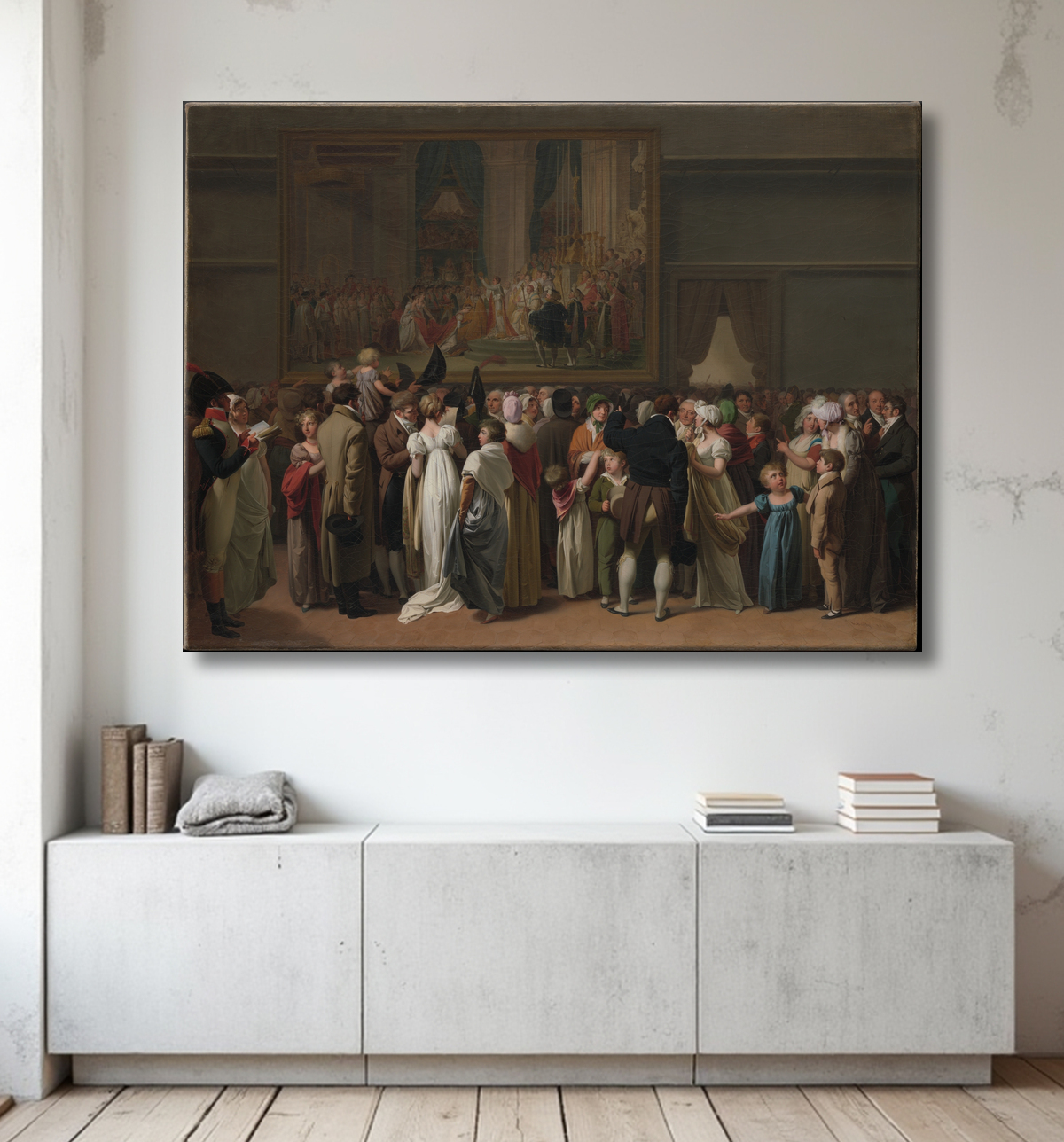 Reproduction Le public regarde le « Couronnement » de David au Louvre de Louis Léopold Boilly avec decor