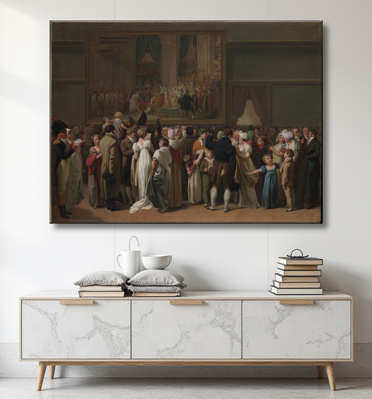 Reproduction Le public regarde le « Couronnement » de David au Louvre de Louis Léopold Boilly avec decor