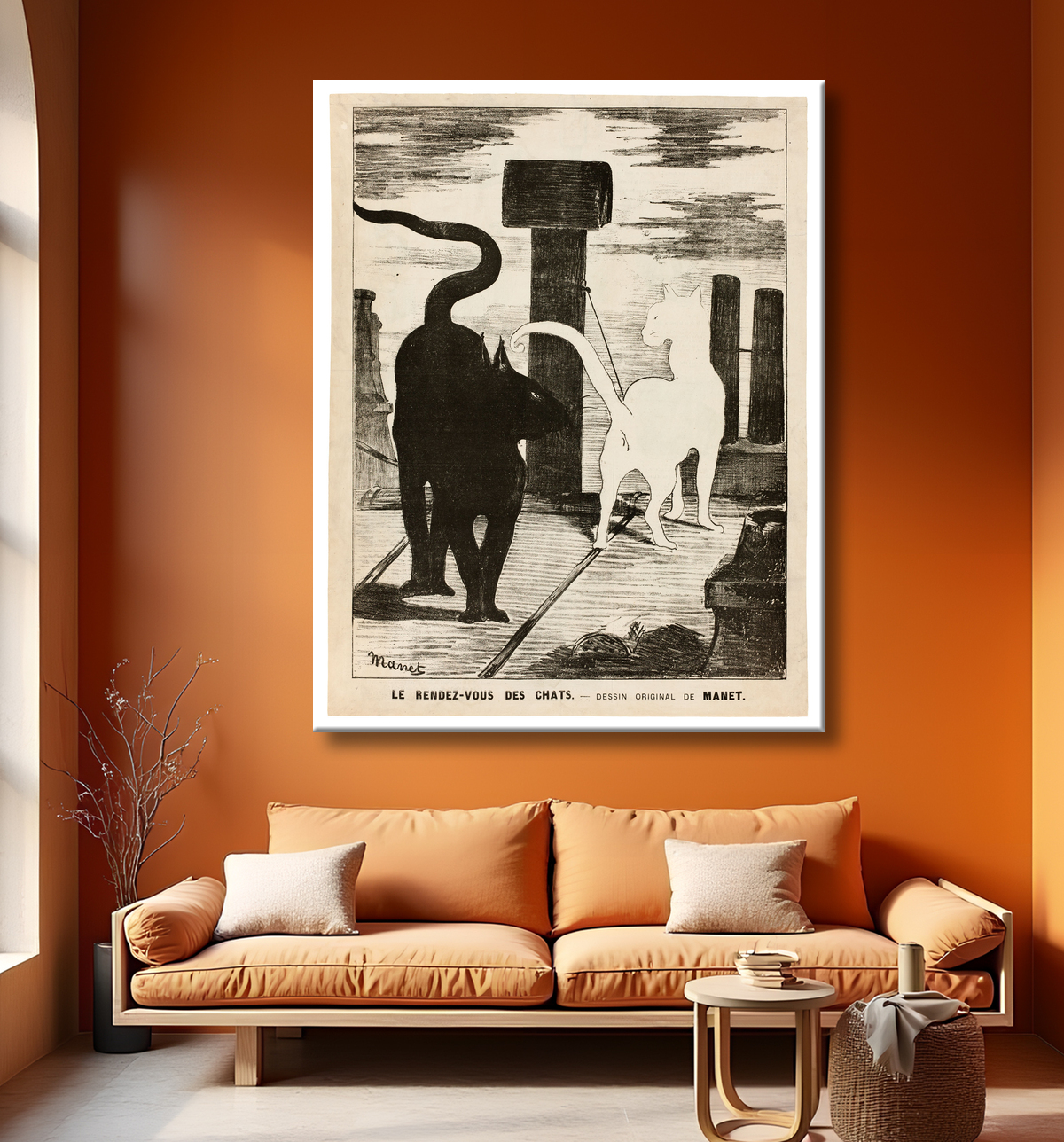 Reproduction Le rendez-vous des chats de Édouard Manet avec decor