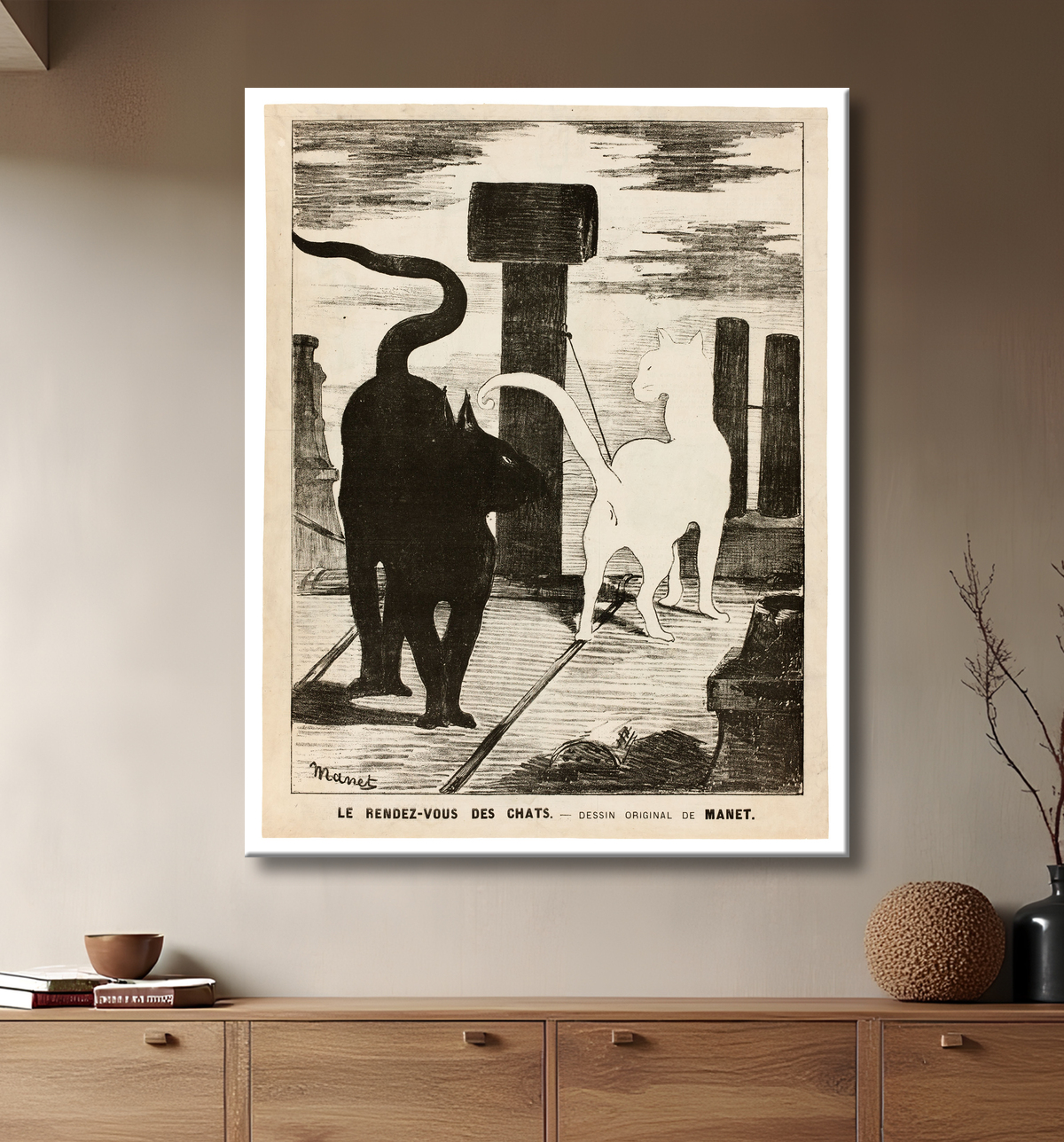 Reproduction Le rendez-vous des chats de Édouard Manet avec decor