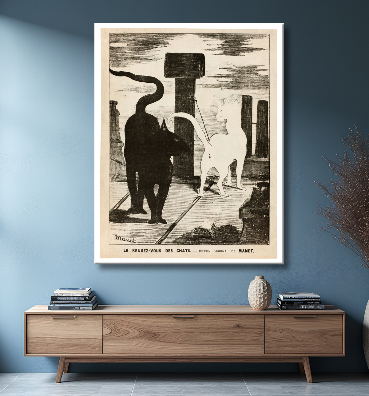 Reproduction Le rendez-vous des chats de Édouard Manet avec decor