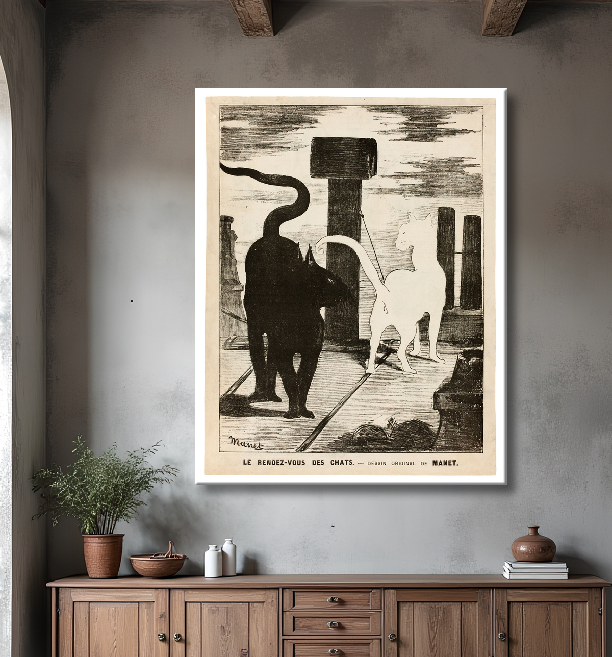 Reproduction Le rendez-vous des chats de Édouard Manet avec decor