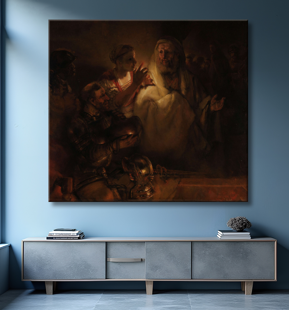 Reproduction Le reniement de saint Pierre de Rembrandt van Rijn avec decor