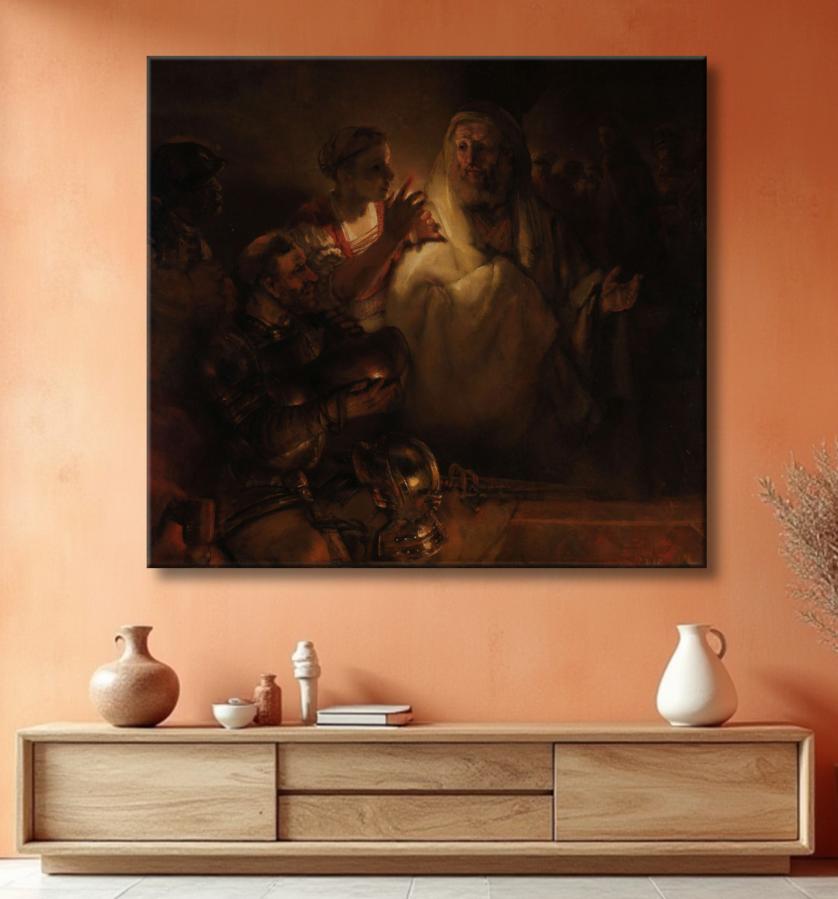 Reproduction Le reniement de saint Pierre de Rembrandt van Rijn avec decor