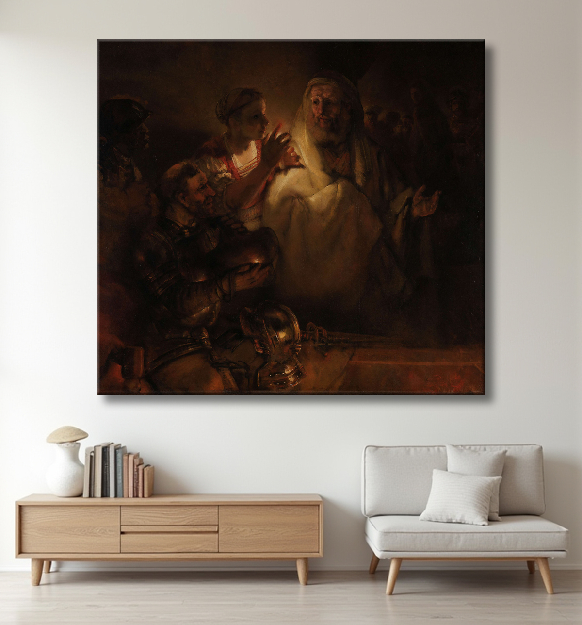 Reproduction Le reniement de saint Pierre de Rembrandt van Rijn avec decor