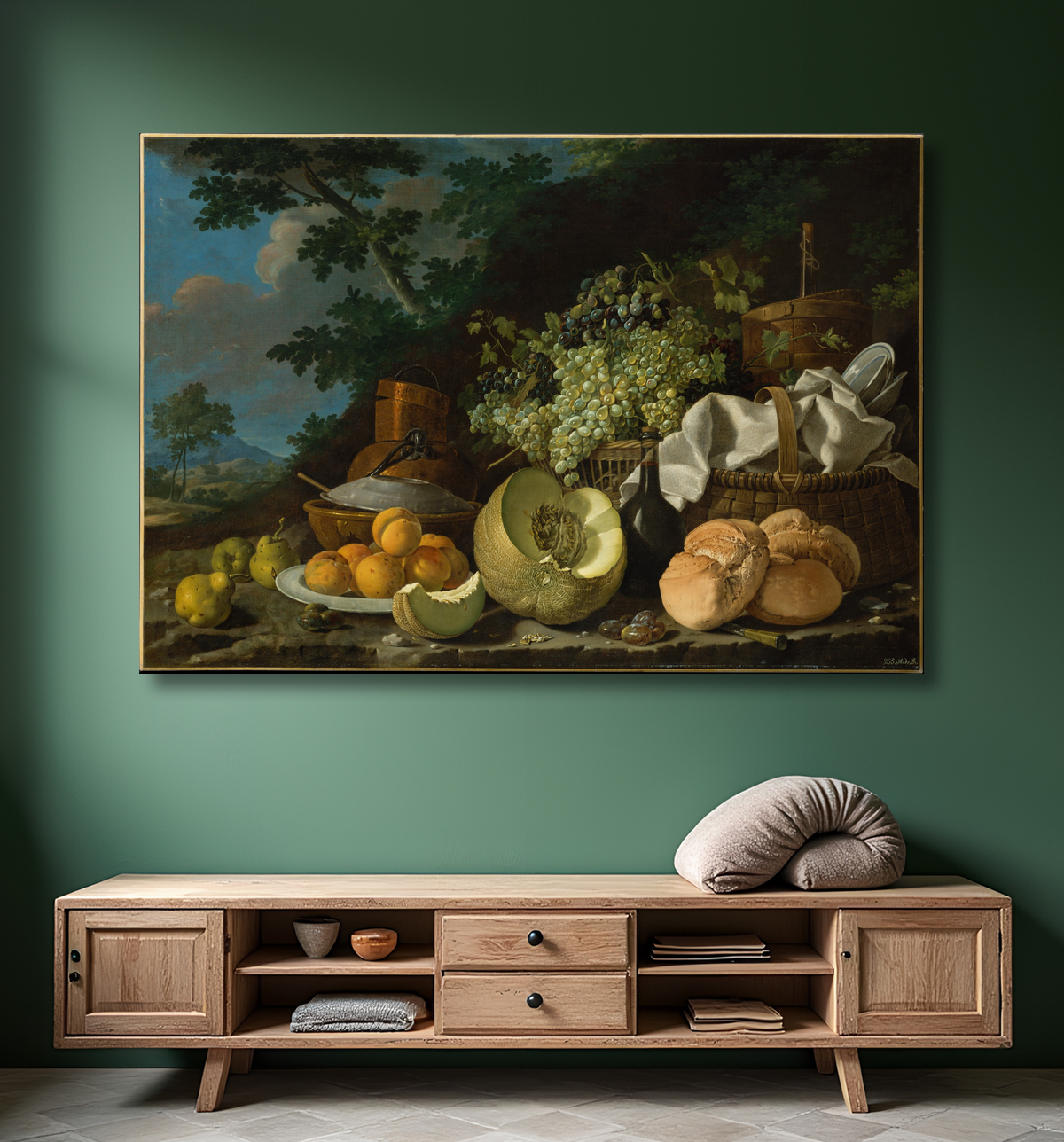 Reproduction Le repas de l'après-midi (La Merienda) de Luis Meléndez avec decor