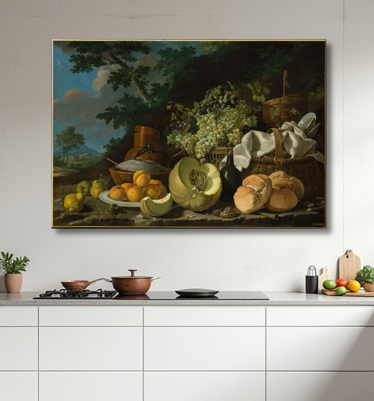 Reproduction Le repas de l'après-midi (La Merienda) de Luis Meléndez avec decor