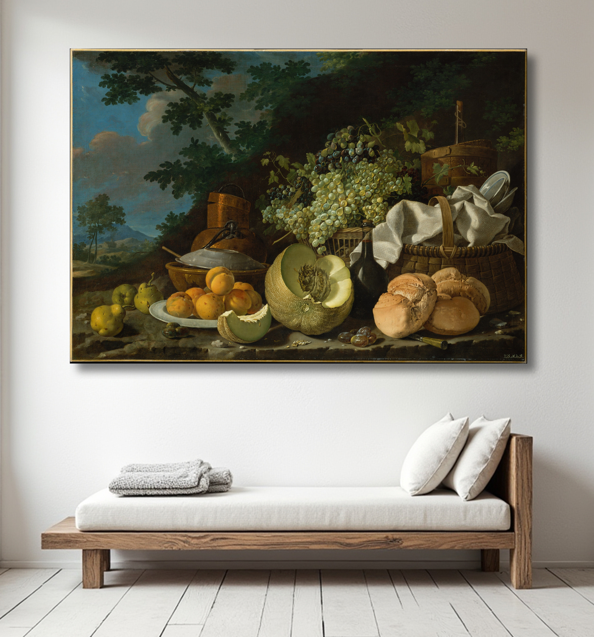 Reproduction Le repas de l'après-midi (La Merienda) de Luis Meléndez avec decor
