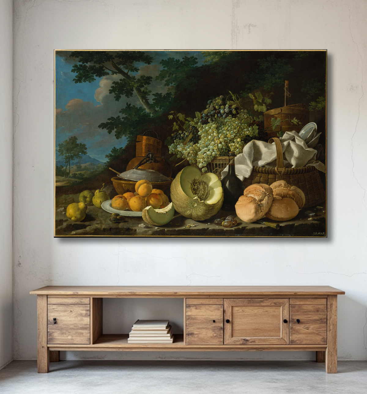 Reproduction Le repas de l'après-midi (La Merienda) de Luis Meléndez avec decor