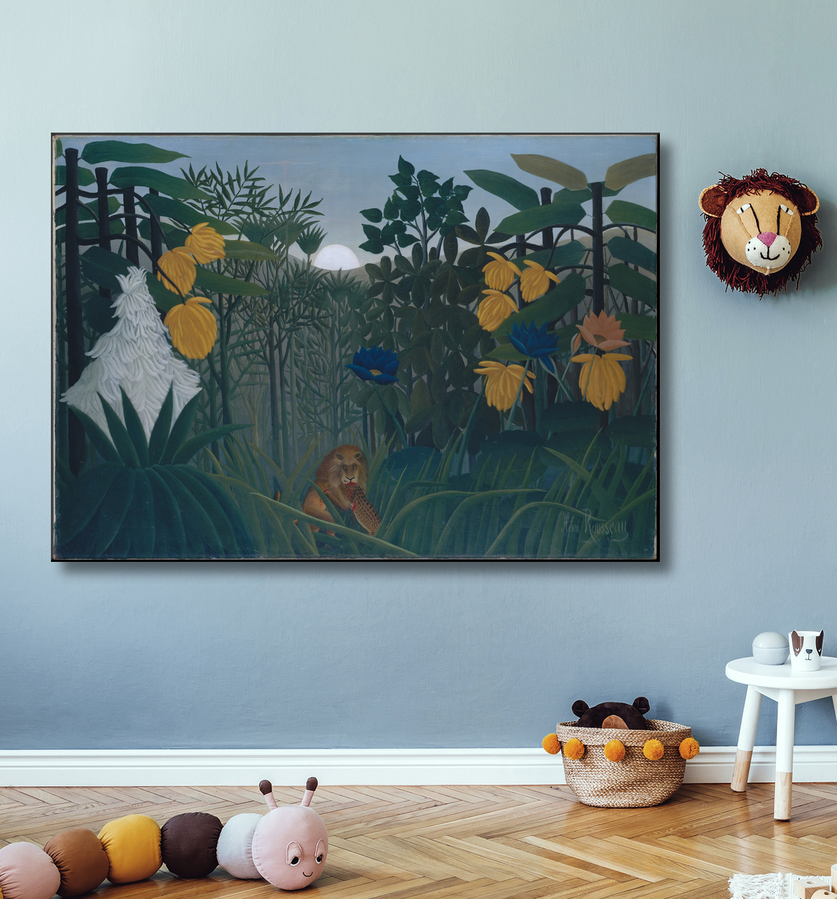 Reproduction Le Repas du Lion de Henri Rousseau (le Douanier) avec decor
