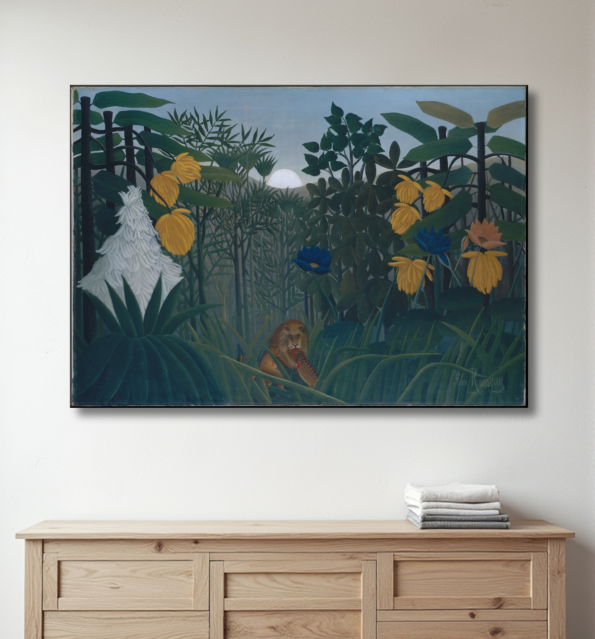 Reproduction Le Repas du Lion de Henri Rousseau (le Douanier) avec decor