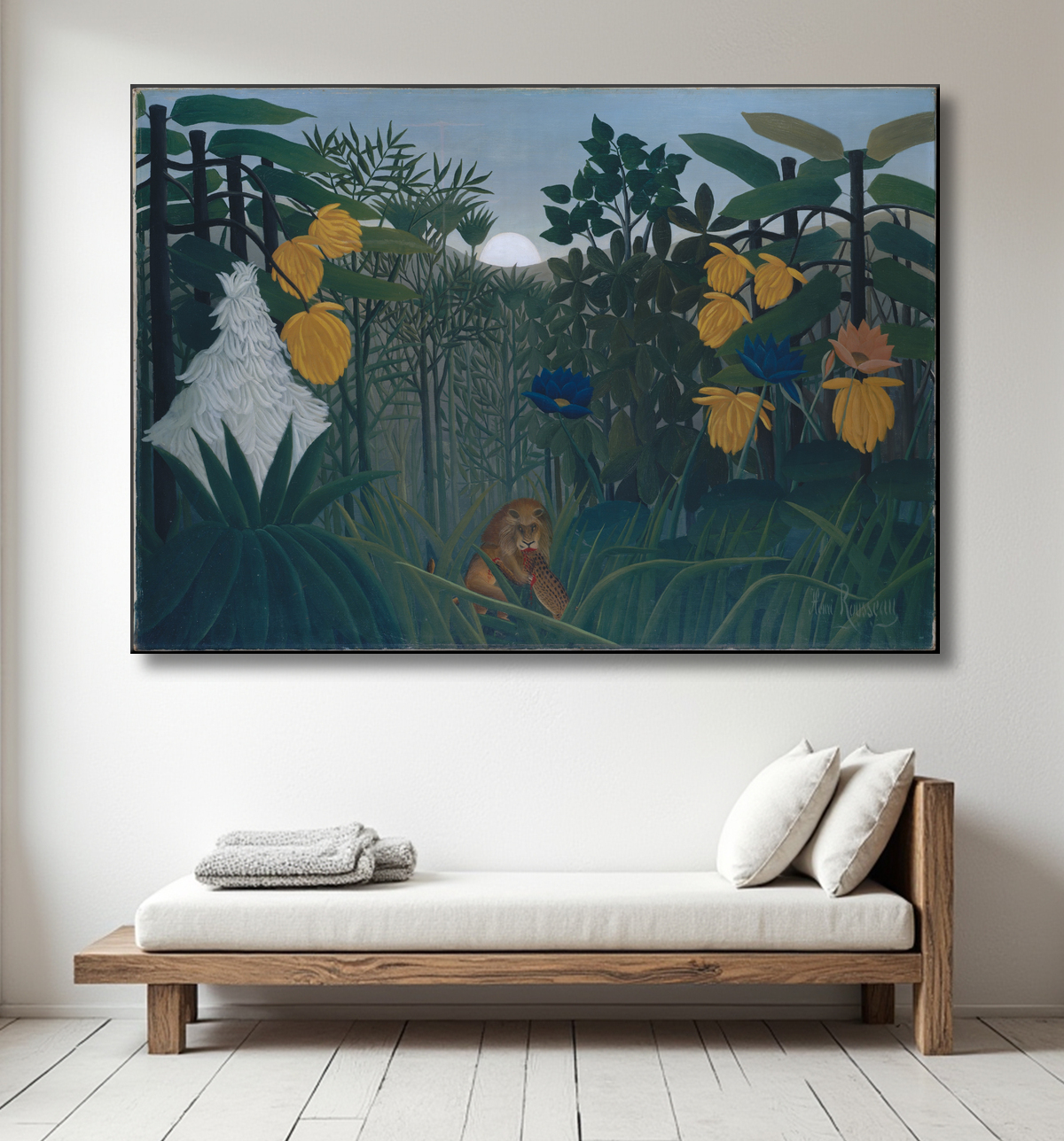 Reproduction Le Repas du Lion de Henri Rousseau (le Douanier) avec decor