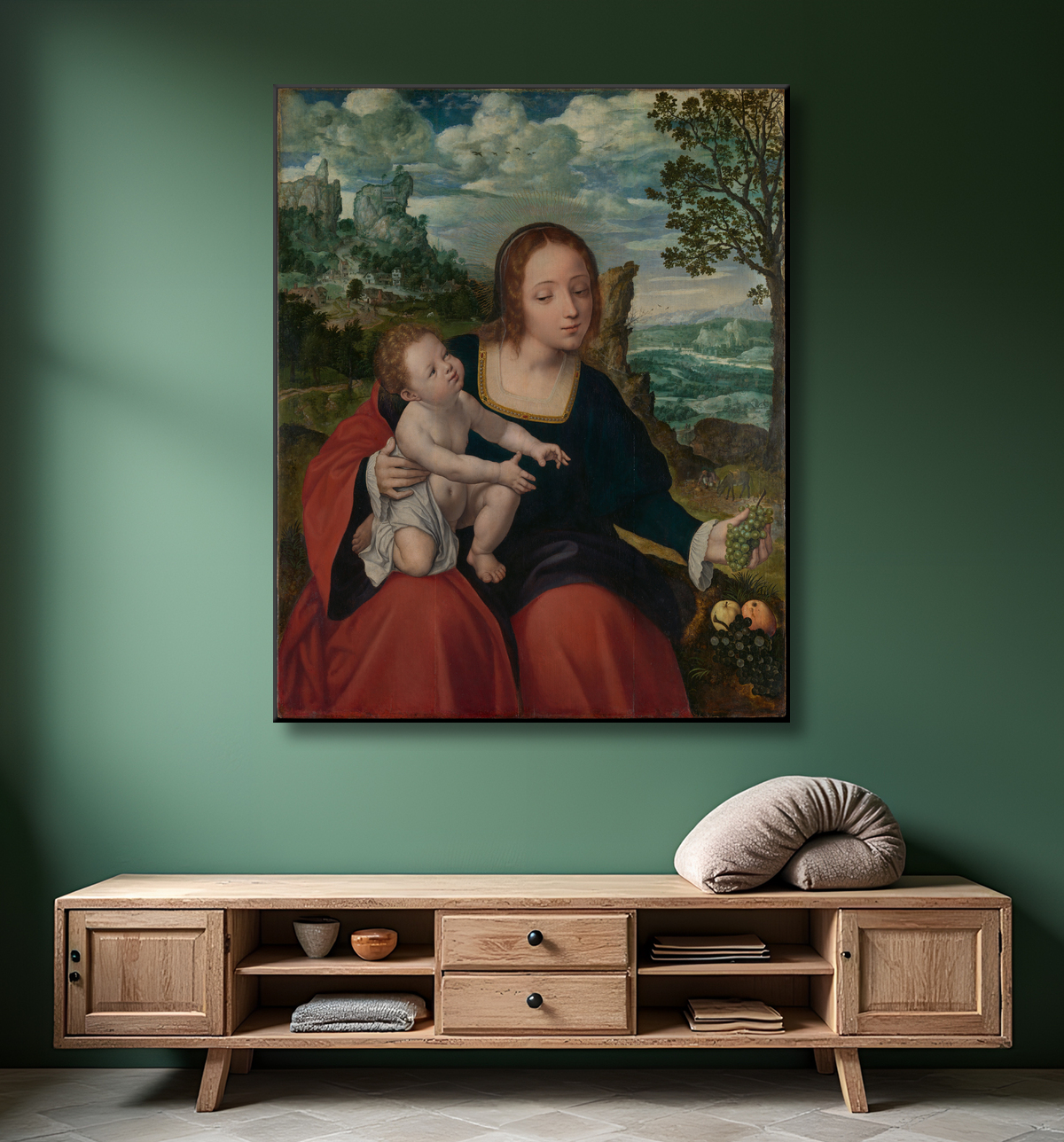 Reproduction Le repos pendant la fuite en Egypte de Jan Massys avec decor