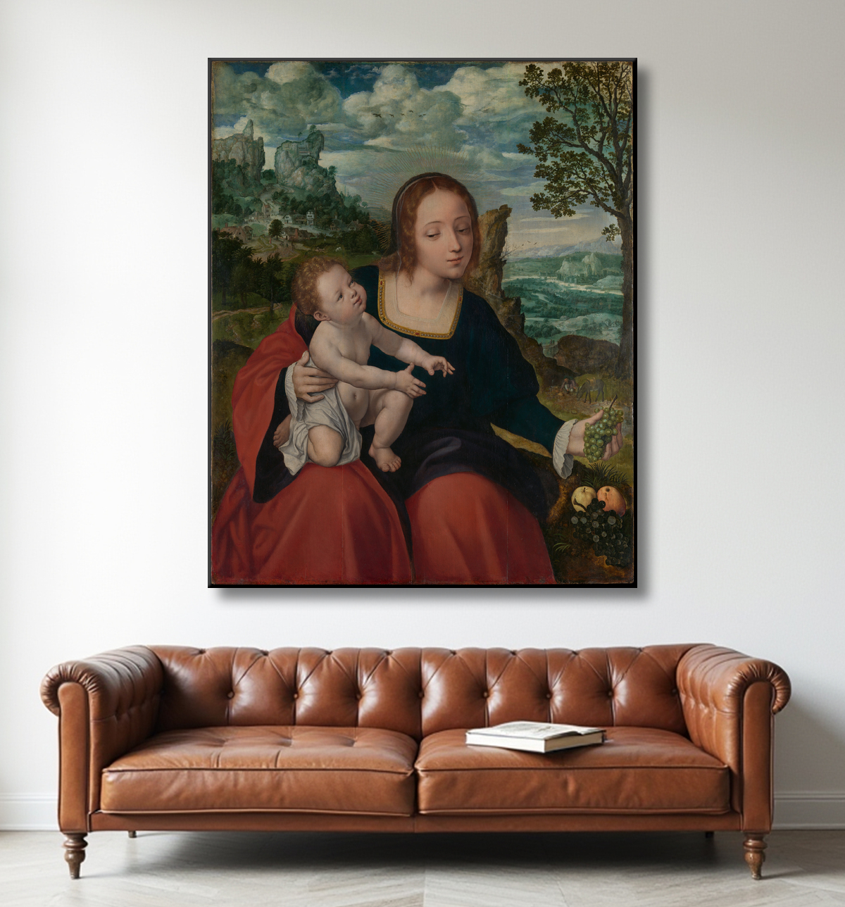 Reproduction Le repos pendant la fuite en Egypte de Jan Massys avec decor