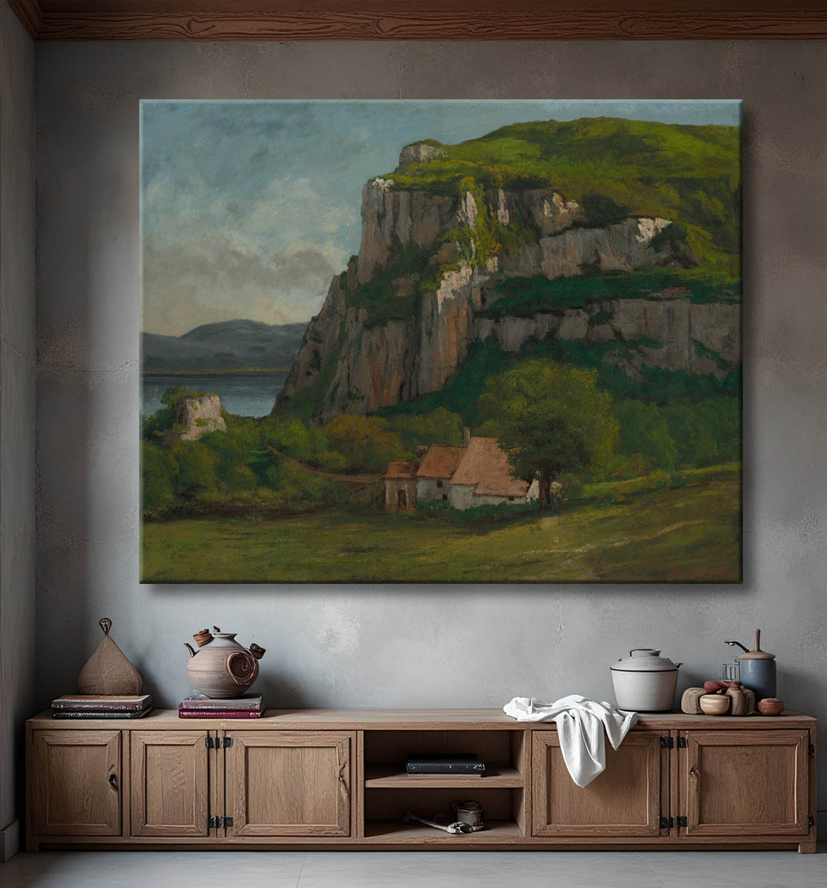 Reproduction Le Rocher d'Hautepierre de Gustave Courbet avec decor