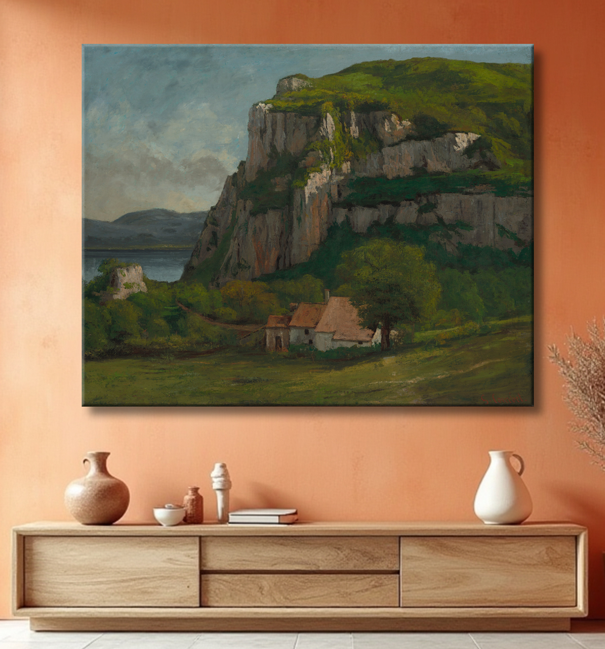Reproduction Le Rocher d'Hautepierre de Gustave Courbet avec decor