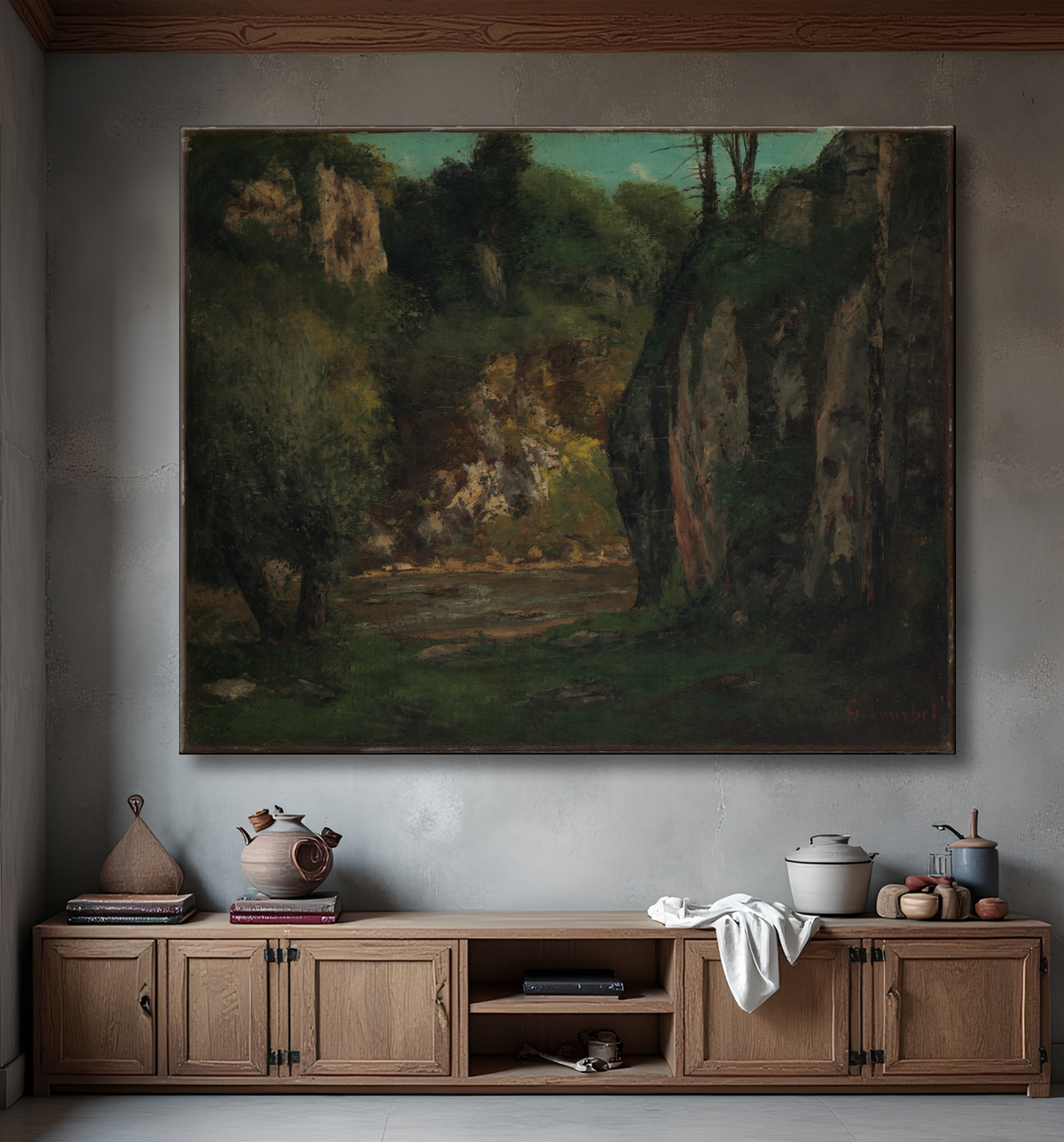 Reproduction Le ruisseau caché de Gustave Courbet avec decor