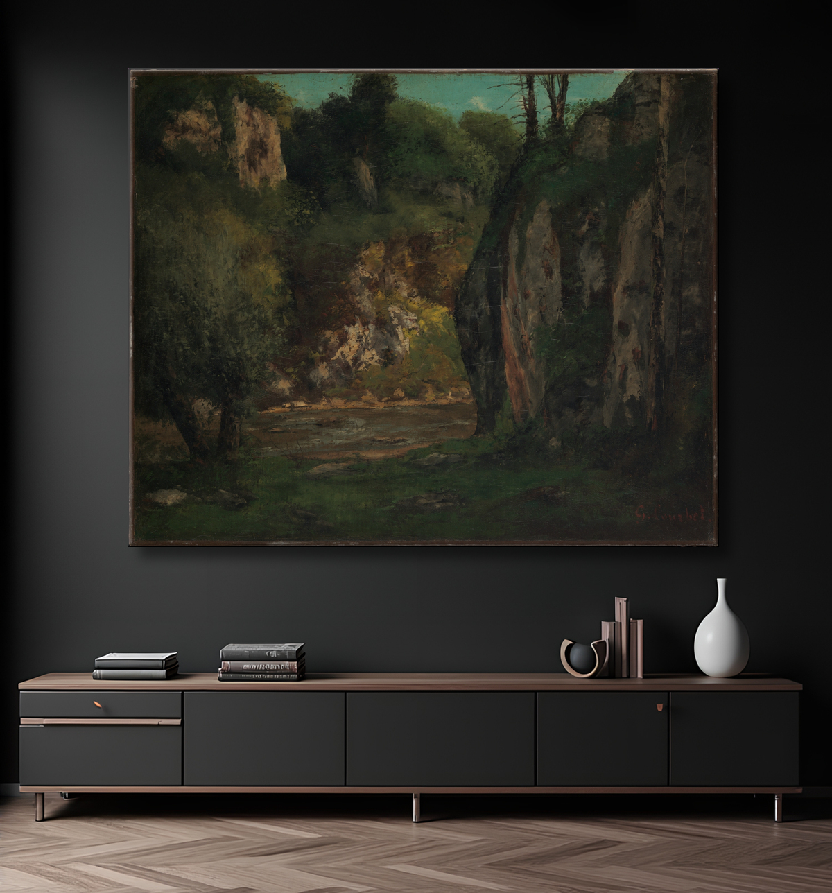 Reproduction Le ruisseau caché de Gustave Courbet avec decor