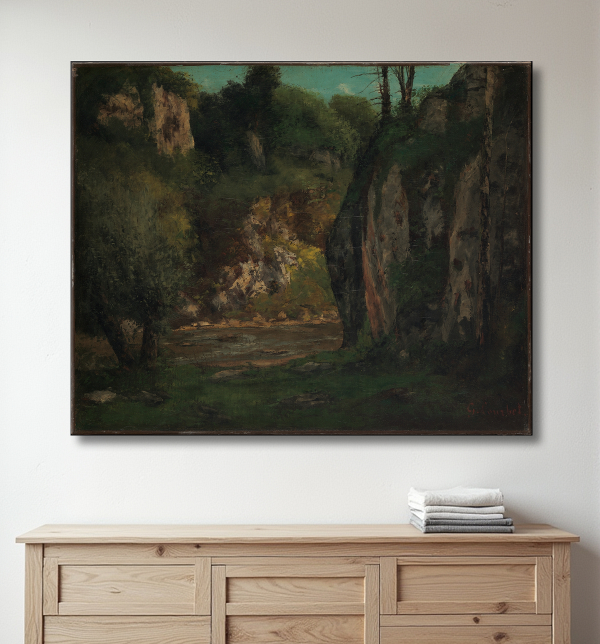 Reproduction Le ruisseau caché de Gustave Courbet avec decor