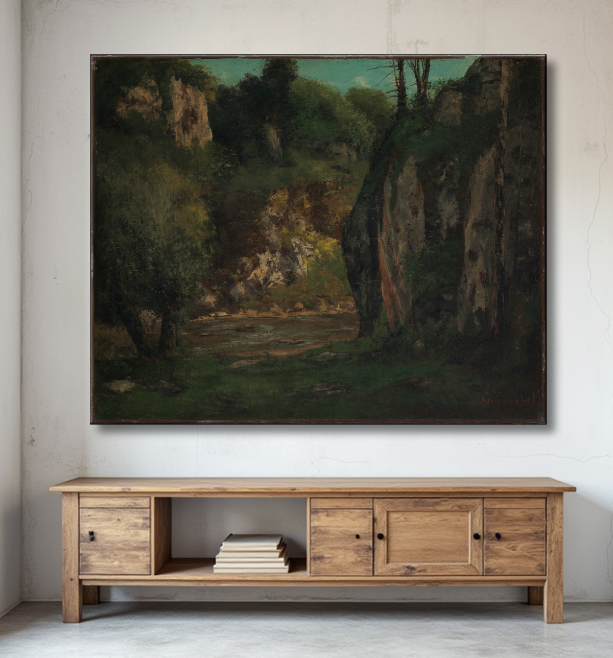Reproduction Le ruisseau caché de Gustave Courbet avec decor