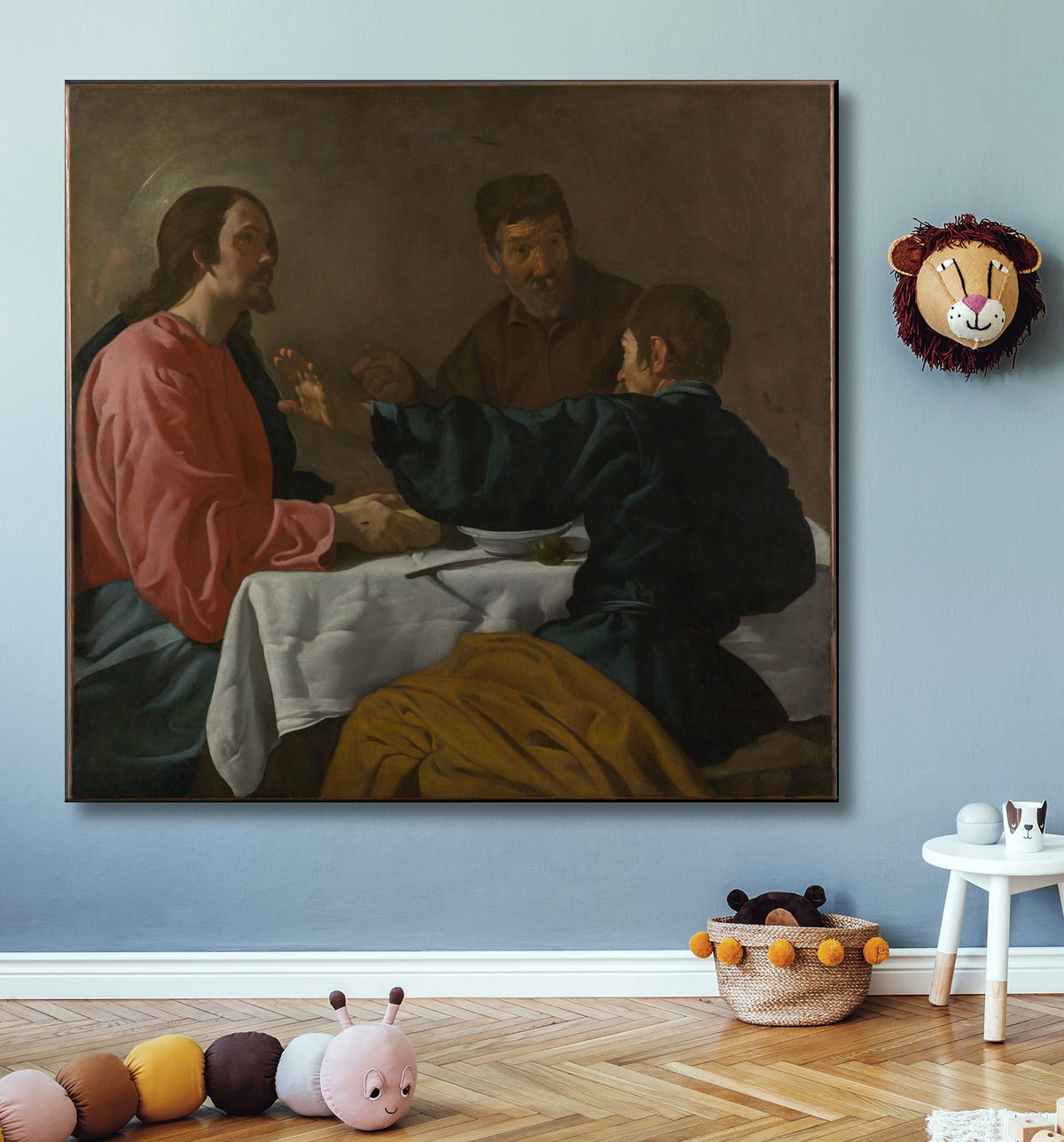 Reproduction Le souper à Emmaüs de Velázquez (Diego Rodríguez de Silva y Velázquez) avec decor