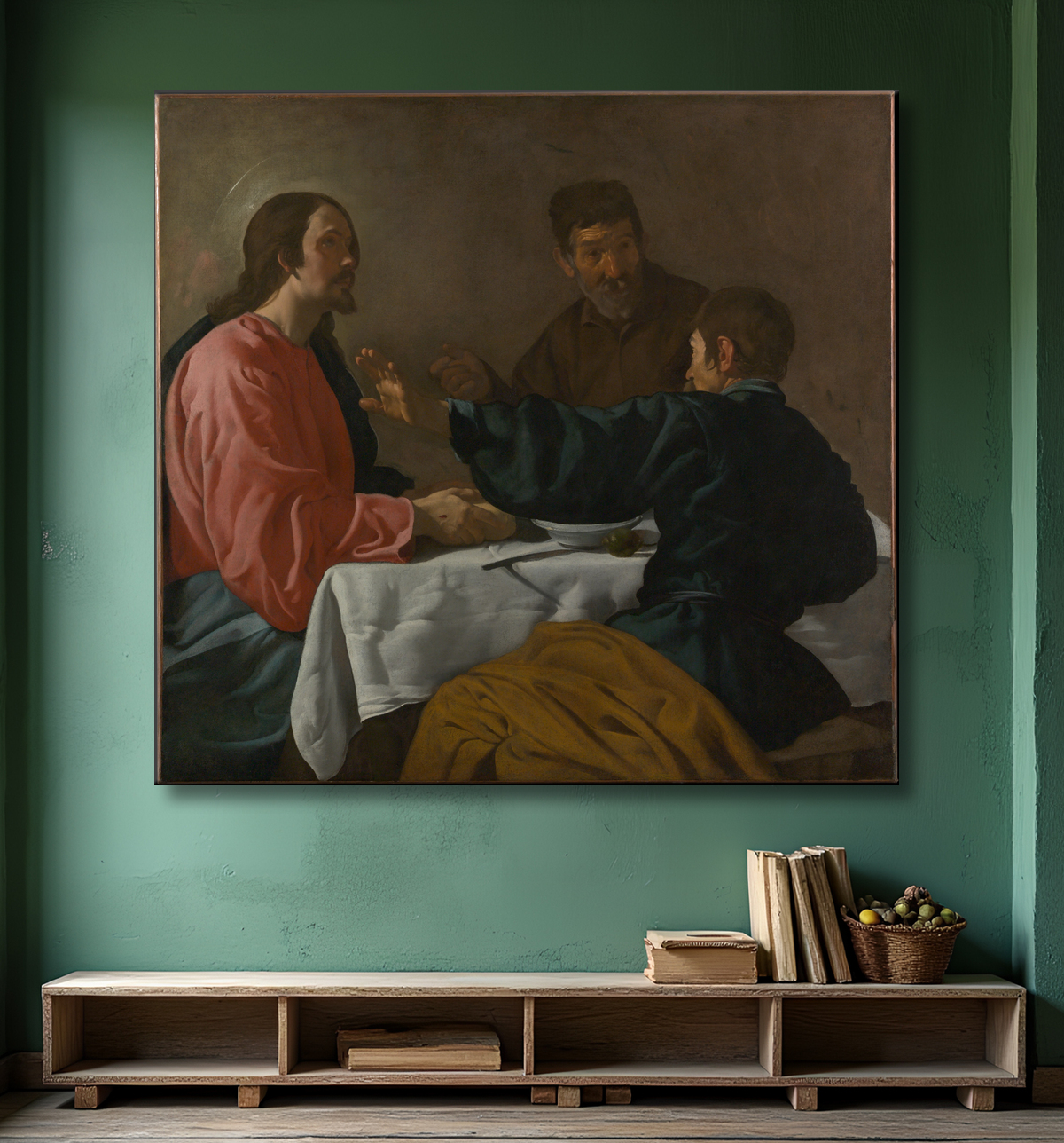 Reproduction Le souper à Emmaüs de Velázquez (Diego Rodríguez de Silva y Velázquez) avec decor
